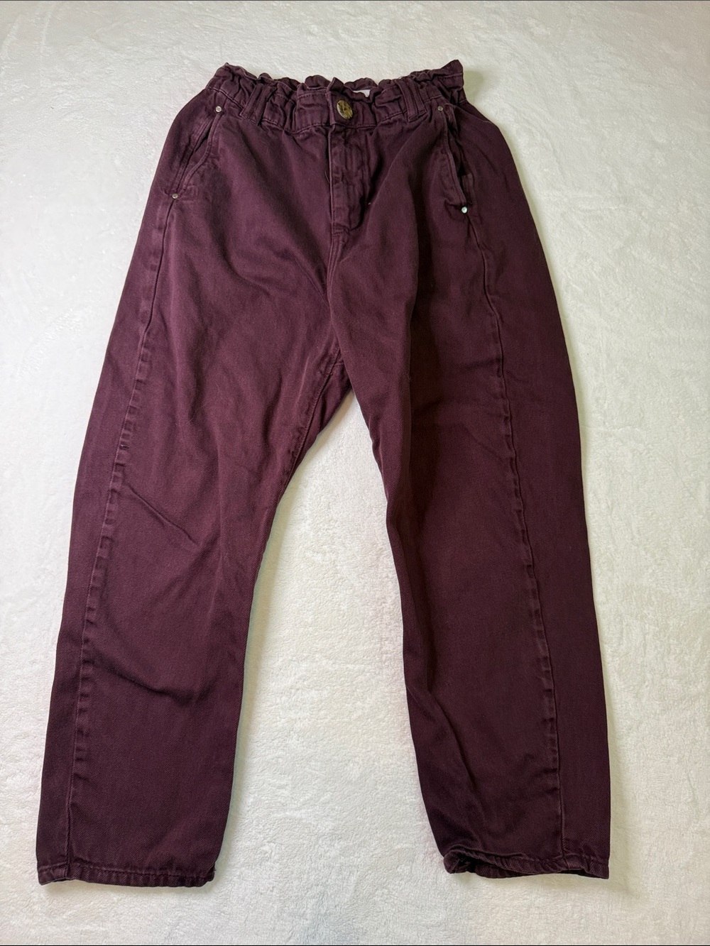 Zara Women's Burgundy Paperbag Waist Chinos